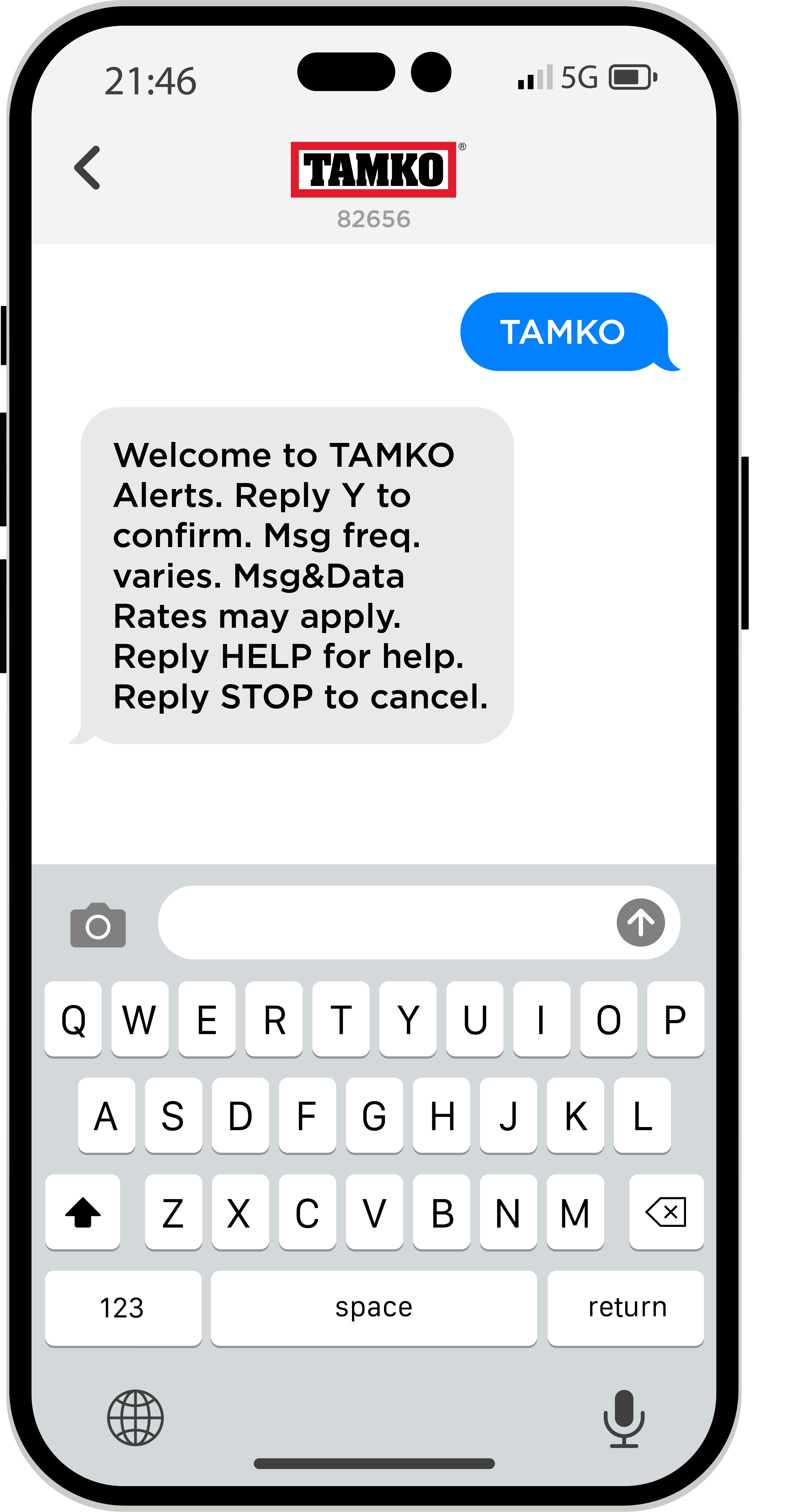 Text message opt-in example on a phone
